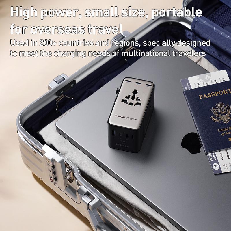 GaN MOMAX UA28L 205W 7-Port Titanium Gold Universal Travel Charger